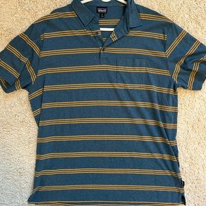 Patagonia Blue and Yellow Striped Polo Shirt